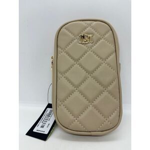 NEW BADGLEY MISCHKA Oval Phone Case Crossbody Vegan Leather Beige ID/CC Pockets